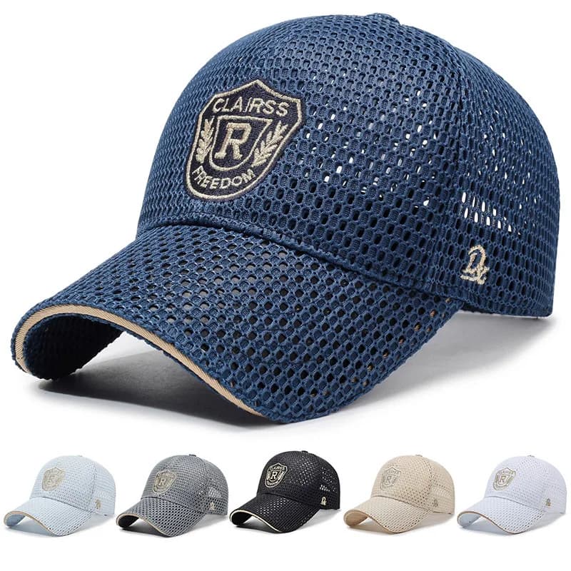 Berretto da baseball traspirante fresco a rete intera Sottile alta marea superiore Cappello con visiera per recinzione a testa grande Cappello sportivo unisex per campeggio Escursionismo Picnic