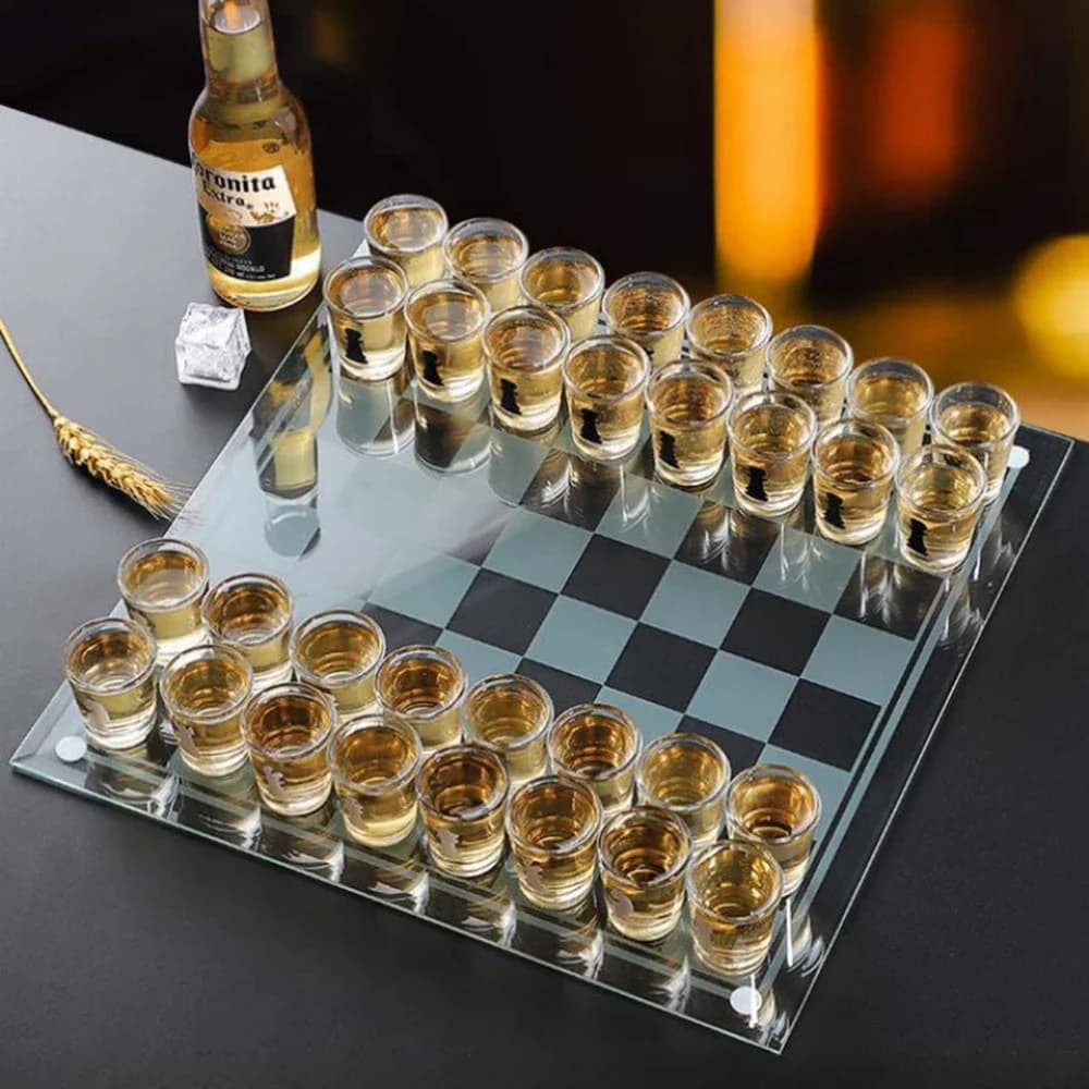Giochi per bere bar Set di giochi di scacchi 35x35 cm Bomboniera con 32 bicchieri da gioco Forniture per l'intrattenimento da bar
