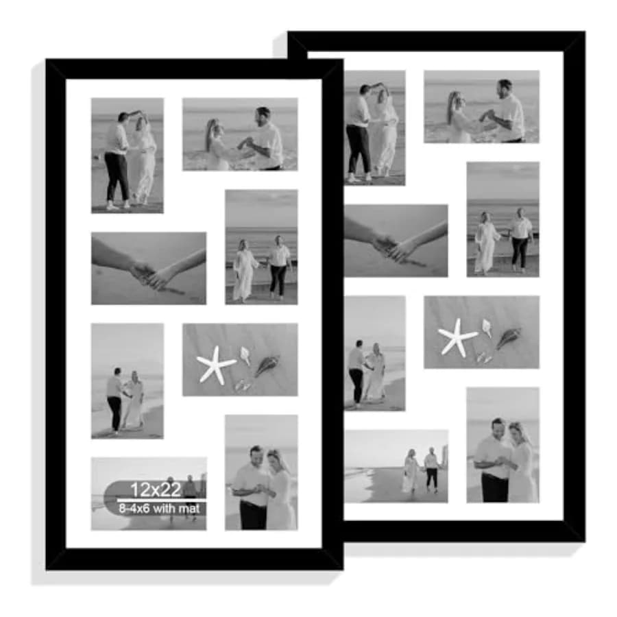 Set di 2 Cornici 12x22, Cornice Collage in Vetro, Esposizione per Otto Foto 4x6 con Passepartout o 12x22 Senza Passepartout