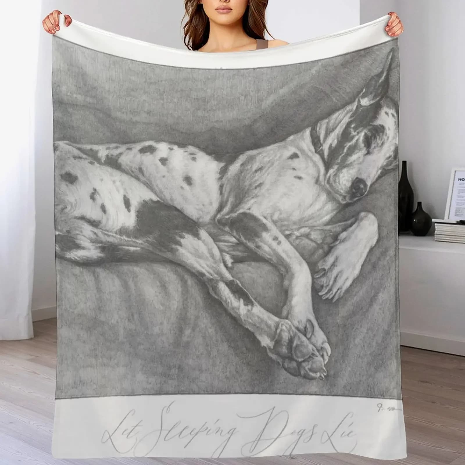 Disegno a matita Great Dane circa 1930 Coperta da tiro divano letto Morbido sacco a pelo scozzese Coperte pesanti
