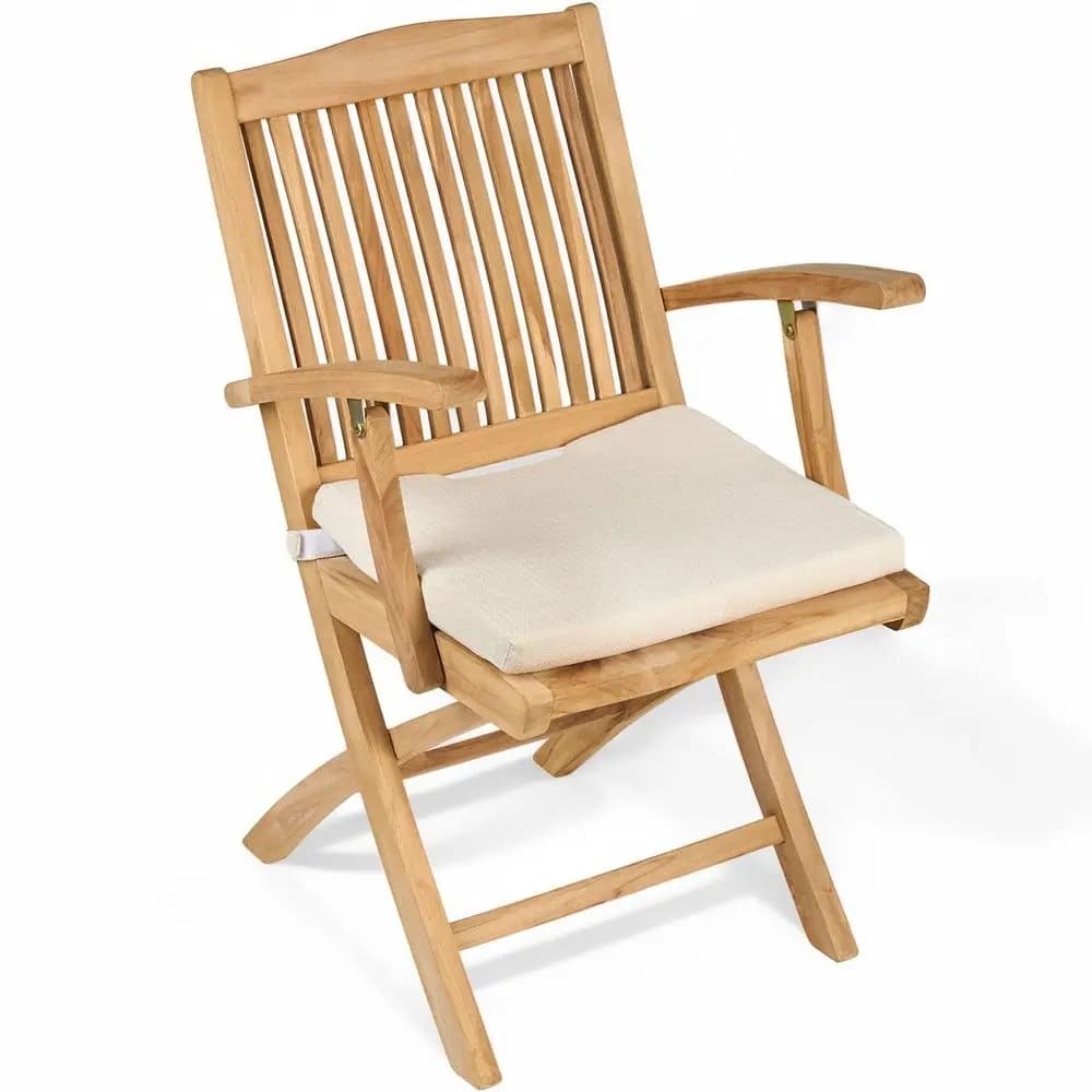 Sedia Pieghevole in Teak con Cuscino, Poltrona Singola Completamente Assemblata in Legno Massello per Esterni, Interni, Sala da Pranzo, Cucina, Patio