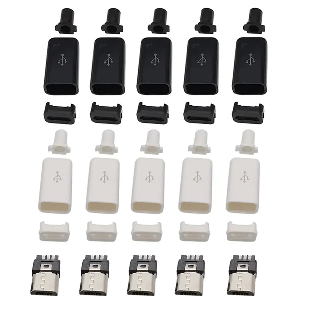10 Pz 5 Pin Micro USB Male Welding Type Micro-USB Connector 5P FAI Charging Spin From The Data Cable Accessories Black White