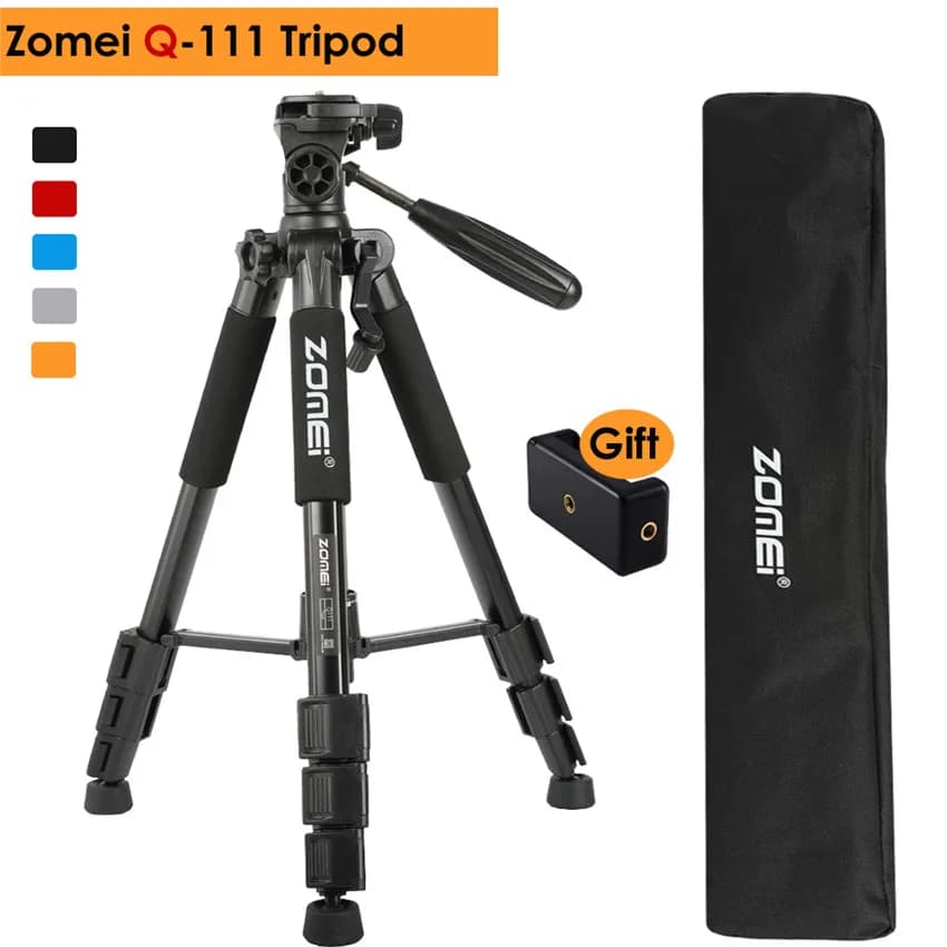 Treppiede Portatile Professionale in Lega di Alluminio Q111 con Testa Panoramica per Fotocamere Canon Nikon SLR, Cinghia e Supporto per Telefono Inclusi
