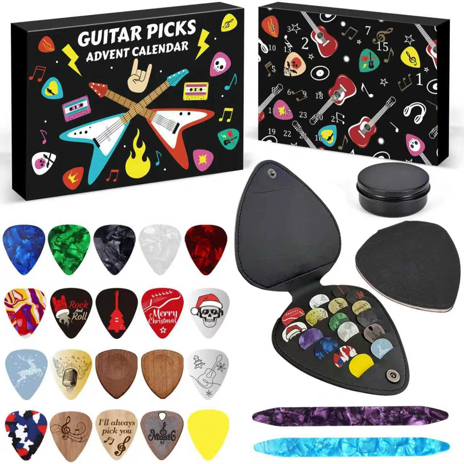 Christmas Calendar Advent Guitar Picks Guitar Picks Musical Christmas Decor for Acoustic Electric Bass Ukulele Kids Teens