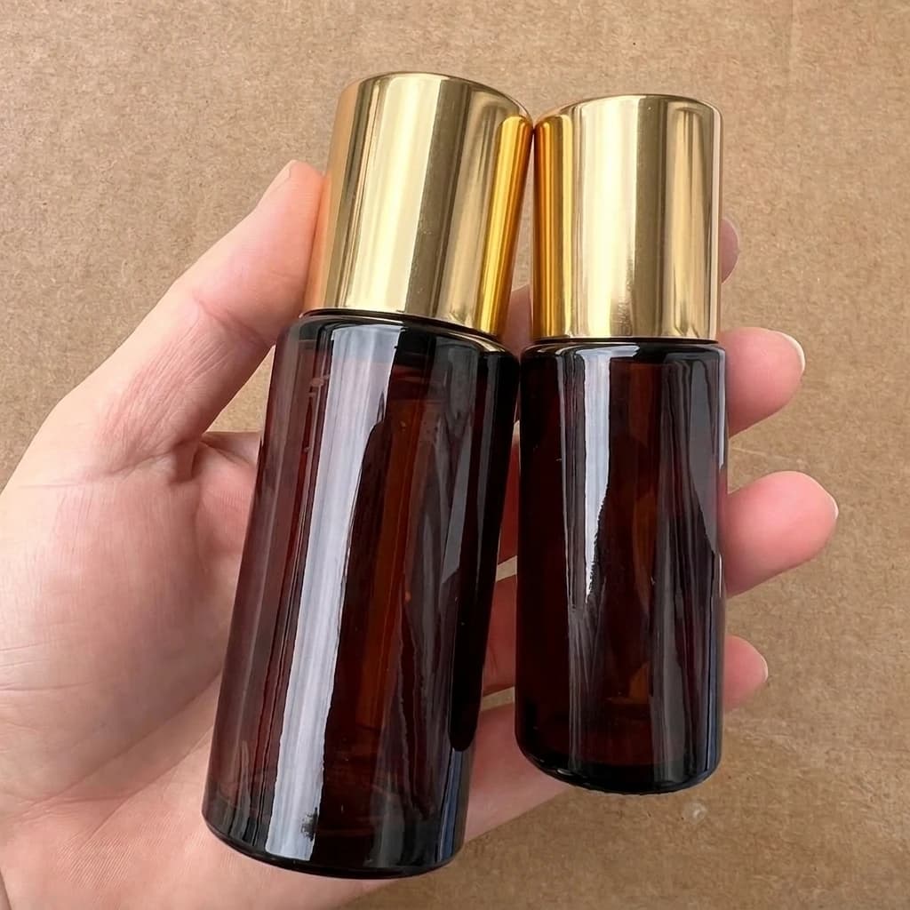 30ml 50ml Brown Clear Glass Bottle Natural Rose Quartz Extra Large Crystal Gem Roller Ball Roll On Perfume Oil Bottle Underarm