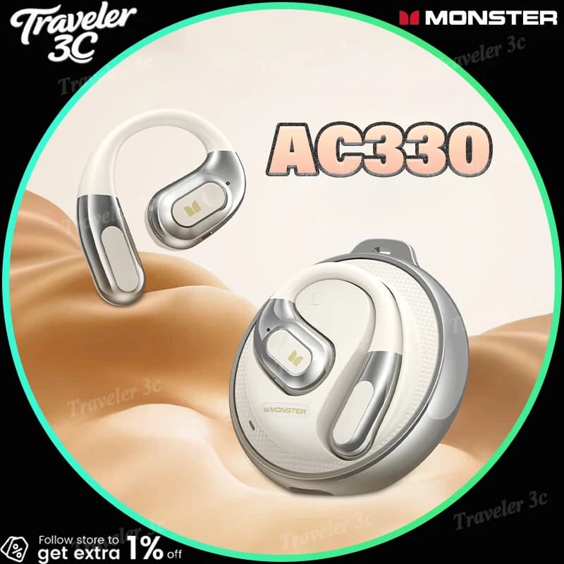 2025 NEW Bluetooth MONSTER AC330 Design Ear Hook 5.4 mm Non-ear Style Sport and Running Noise Cancellation Laptop