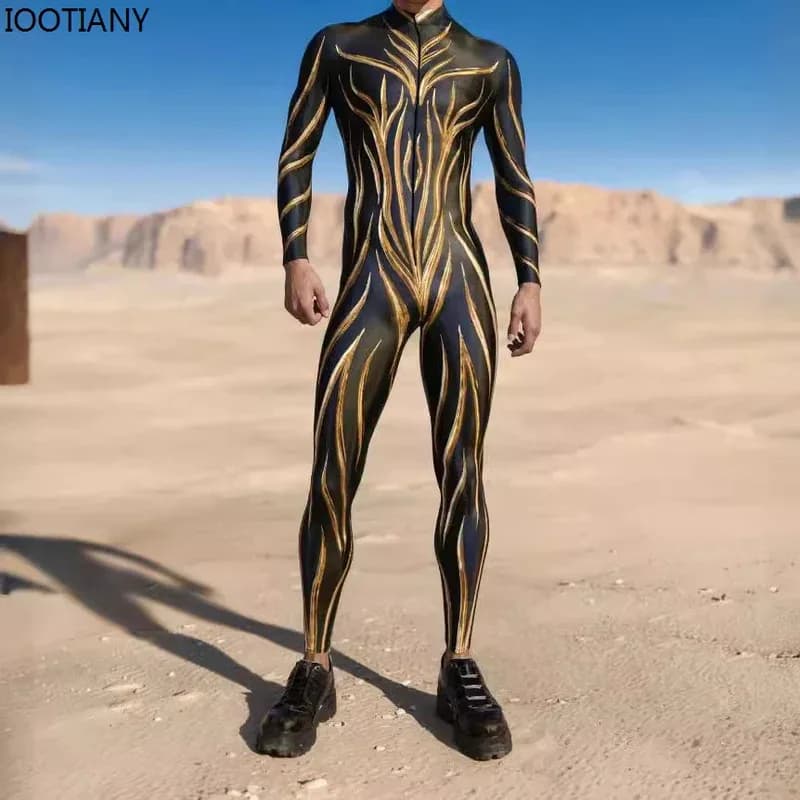 Halloween skeleton suit Digital print 3D irregular lines Cosplay suit for adults Carnival party Unisex Catsuit; 2