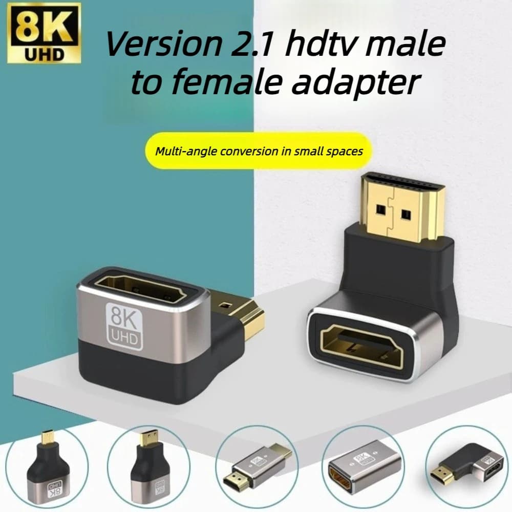 HDMI 90 and 270 Degree Adapter，HDMI 2.1 8K@60hz 2.0 4K@120hz 2K Right Angle HDMI L Adapter for HDTV PS4 PS5 Lapto