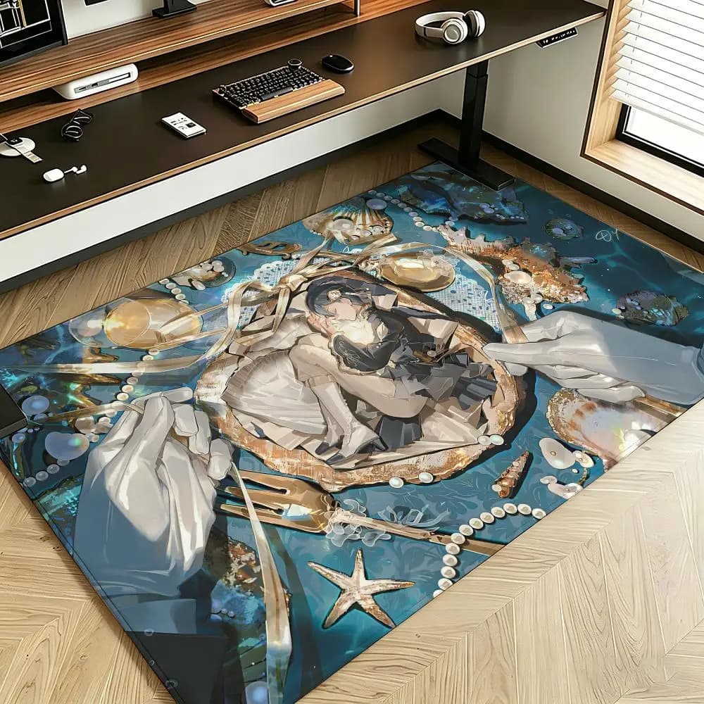 Tappetino in flanella morbida anime B-Black B-Butler, adatto per ingressi, soggiorni, camere da letto e bagni