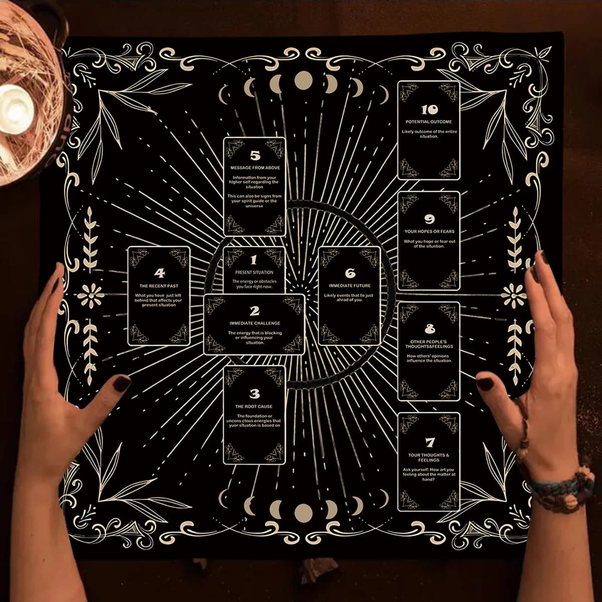 Tovaglia per Altare con Croce Celtica, Tappeto per Tarocchi, Copritavolo per Divinazione con Luna, Tappetino per Tarocchi, Regali e Decorazioni per Streghe, Sottomano per Carte