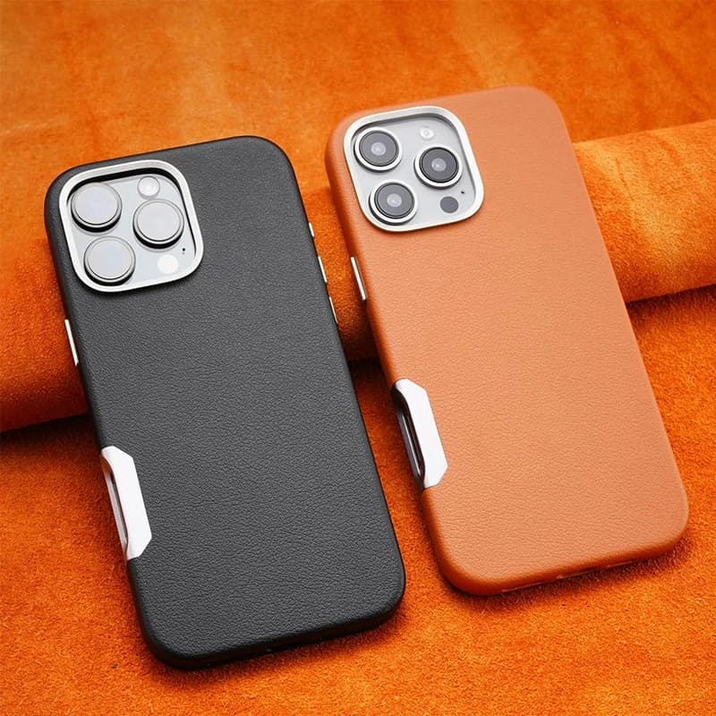 Custodia per iPhone 16 Pro/16 Pro Max/16 Plus in pelle PU tinta unita con protezione lenti in metallo e ricarica wireless MagSafe