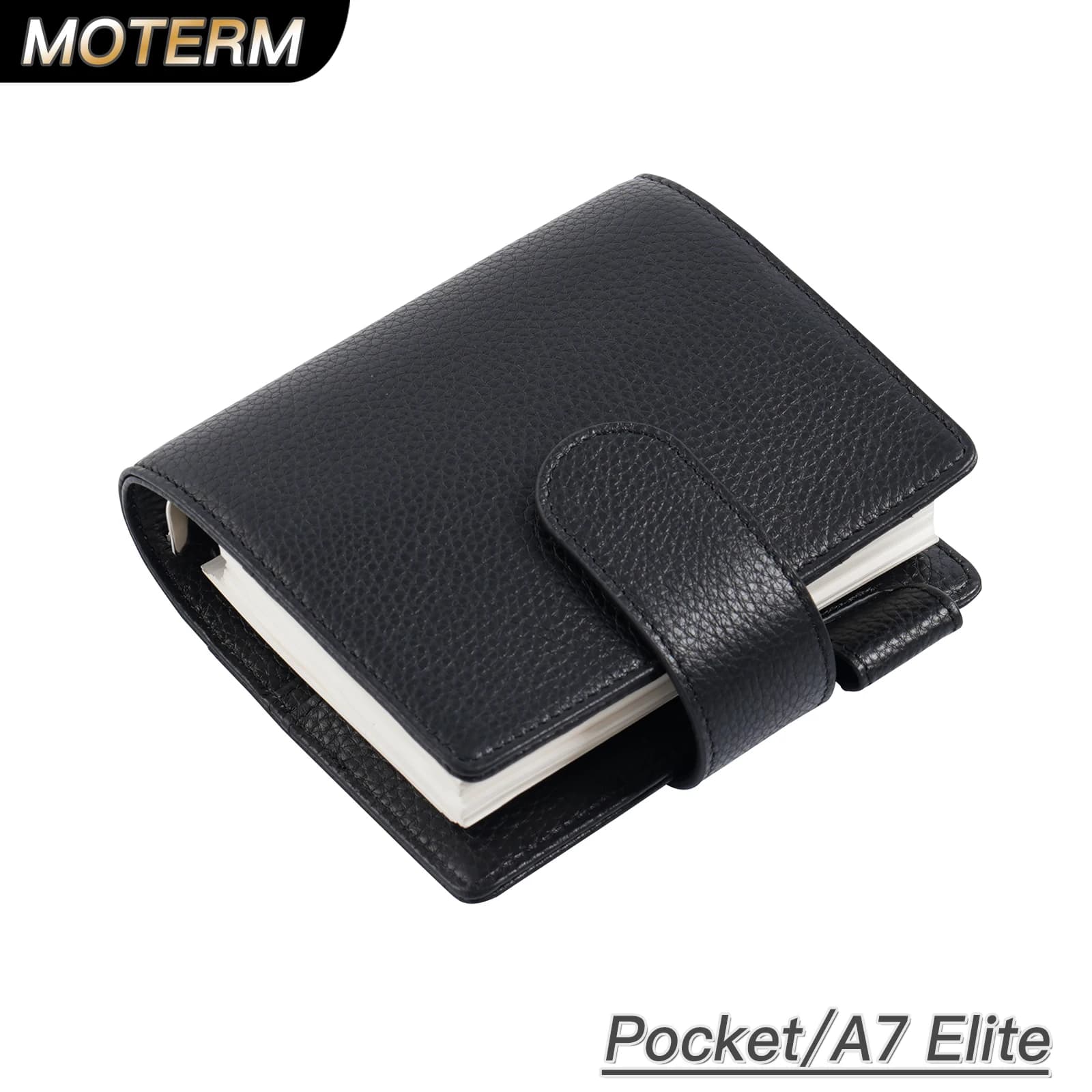 Moterm Elite Pocket A7 Rings Planner Cover Raccoglitore in pelle di grano di ciottoli Organizer Notebook Journal con anelli da 25 mm