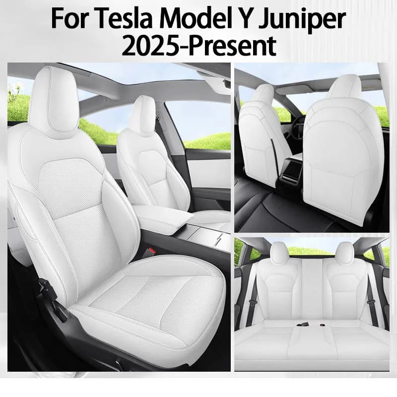 For Tesla Model Y Juniper 2025+ 2026 Complete Set of Breathable Leather Seat Covers, Car Seat Protector