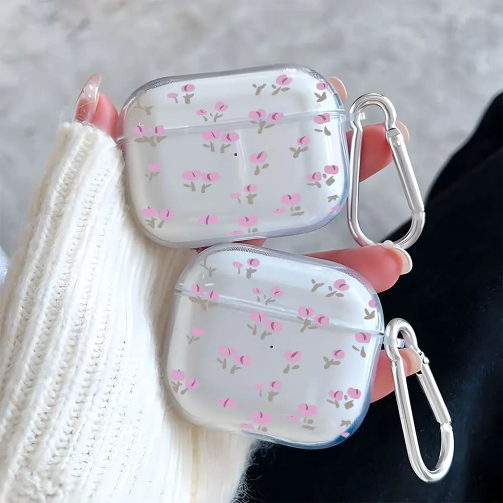 Fresh Pink Tulip Pattern Clear Earphone Case for AirPods Pro 2/Pro 3/Pro Earbuds Case For AirPods 1/3/2/4 TPU Protective Cover