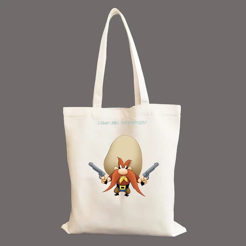 Borsa shopping in tela da donna, borsa per libri da studente, borsa ecologica in tela da donna, tote Yosemite Sam With A Gun, borse riutilizzabili per la spesa