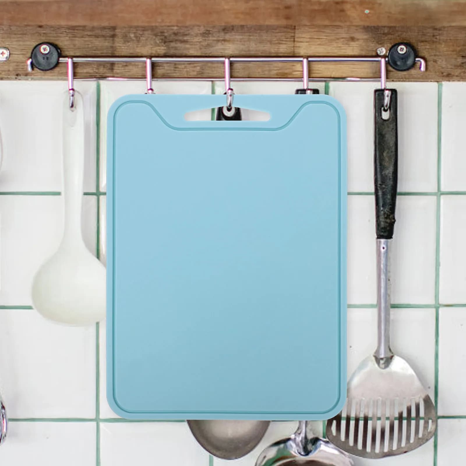 Foldable Silicone Cutting Machine, Vegetable Kitchen Tools, Fruit, Meat and Fish, Blue, Non-slip, Easy to Remove and Hang
