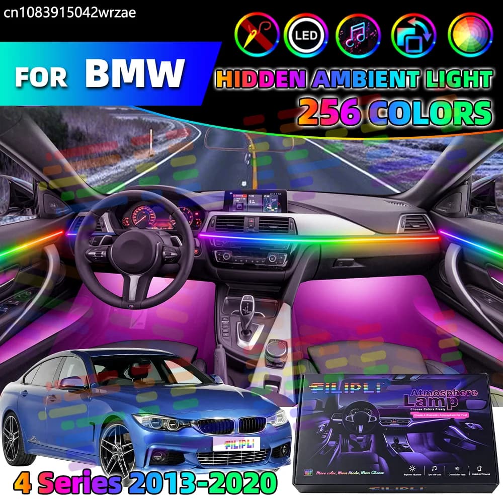 Strisce LED Neon Streamer Ambient per BMW Serie 4 F32 F33 F36 F82 F83, Kit Luci a Striscia con Controllo App e Musica, Lampada Decorativa Auto Symphony