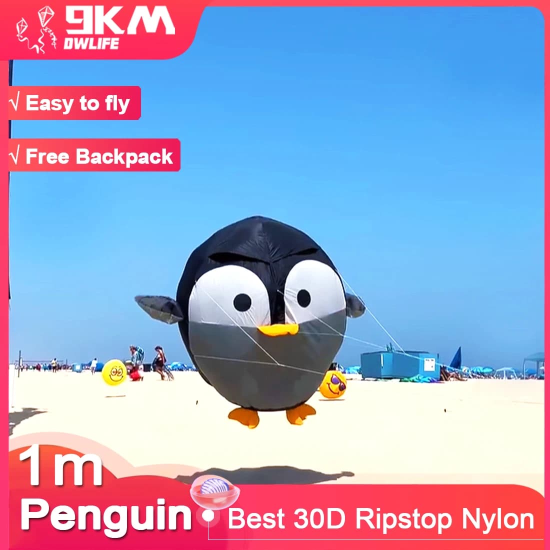 9KM 1m Pinguino kite Line Lavanderia Kite Morbido Gonfiabile 30D Ripstop Nylon con Borsa per Kite Festival (Acetta all'ingrosso)