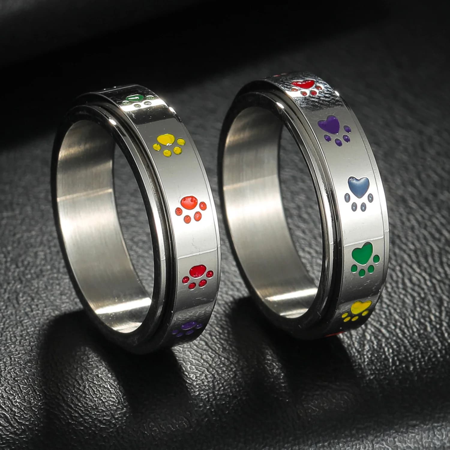 Anello di ansia in acciaio inossidabile per donna Dolce e carino arcobaleno Zampa di cane Gatto Fidget Spinner Anelli Anelli antistress Gioielli