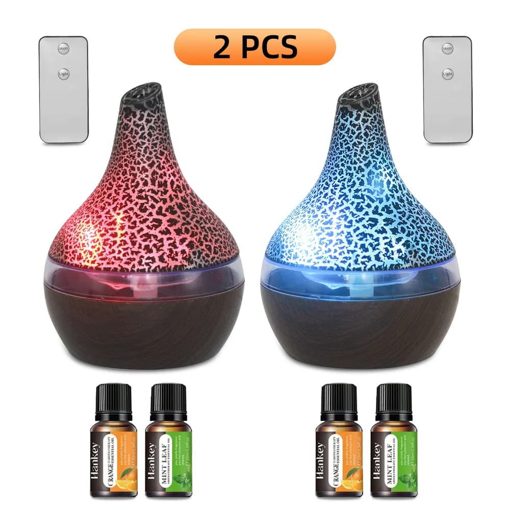 Set di 2 Diffusori di Oli Essenziali Ultrasonici da 300ml, Telecomando, Silenziosi, Luce Notturna LED a 7 Colori per Casa