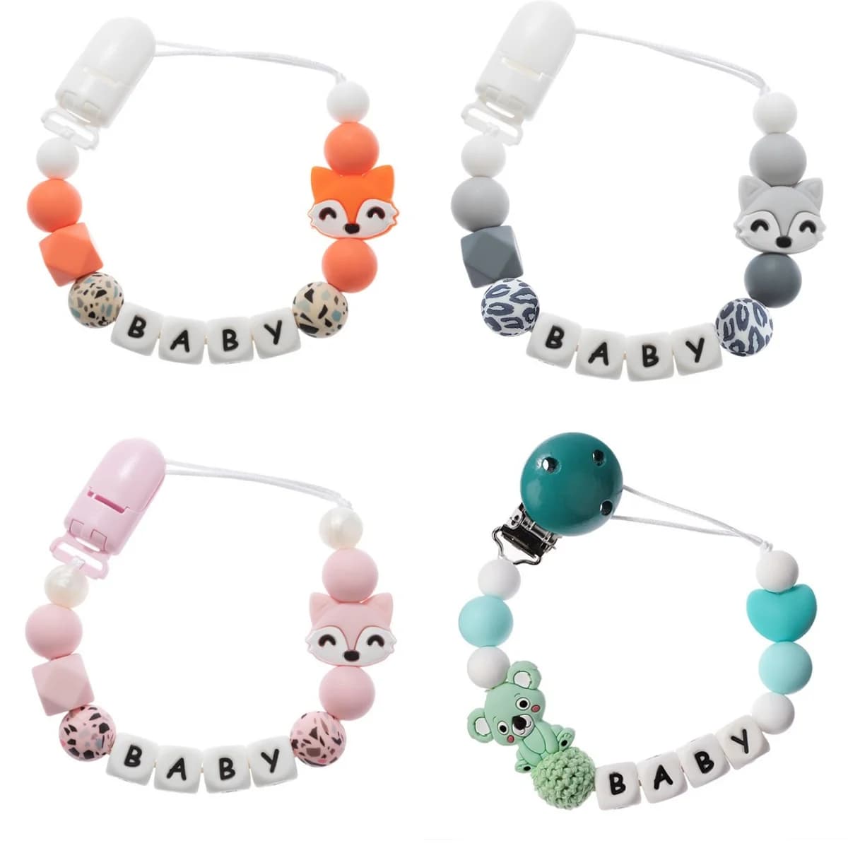 Catena per ciuccio per bambini Catena per massaggiagengive Catena antigoccia Koala Cat Catena per ciuccio con perline in silicone Prodotti per bambini