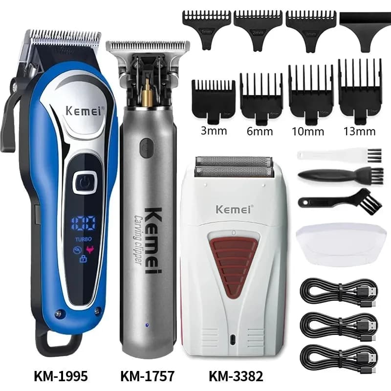 Kemei Hair Clipper Km-1757 Km-1995 Km-3382 Barber Blading Hair Cutting Machine Clipper Grooming Cordless Rechargeable Shaver
