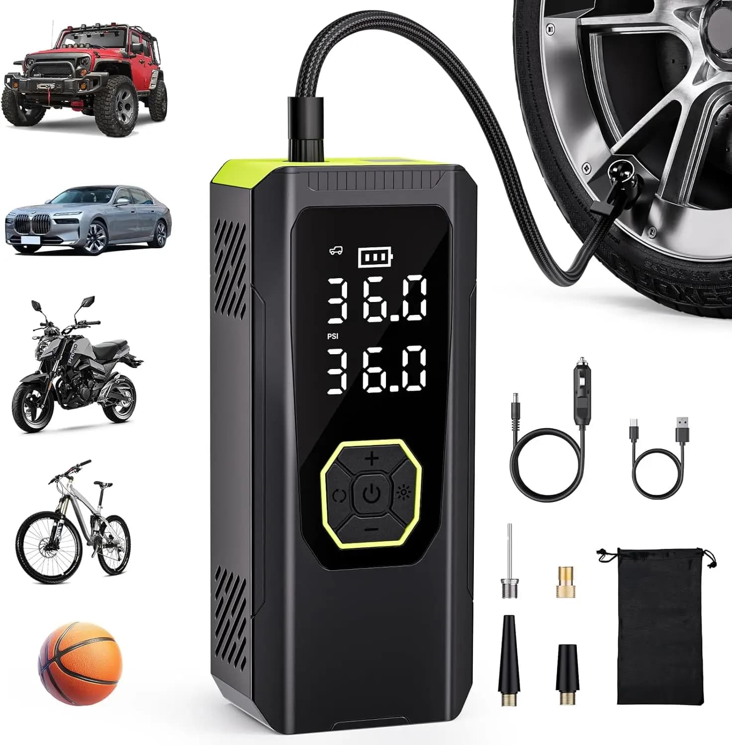 Multifunzione compatto senza fili elettrico portatile per auto bicicletta moto bici bicicletta palla pompa d'aria 6000mAh gonfiatore di pneumatici