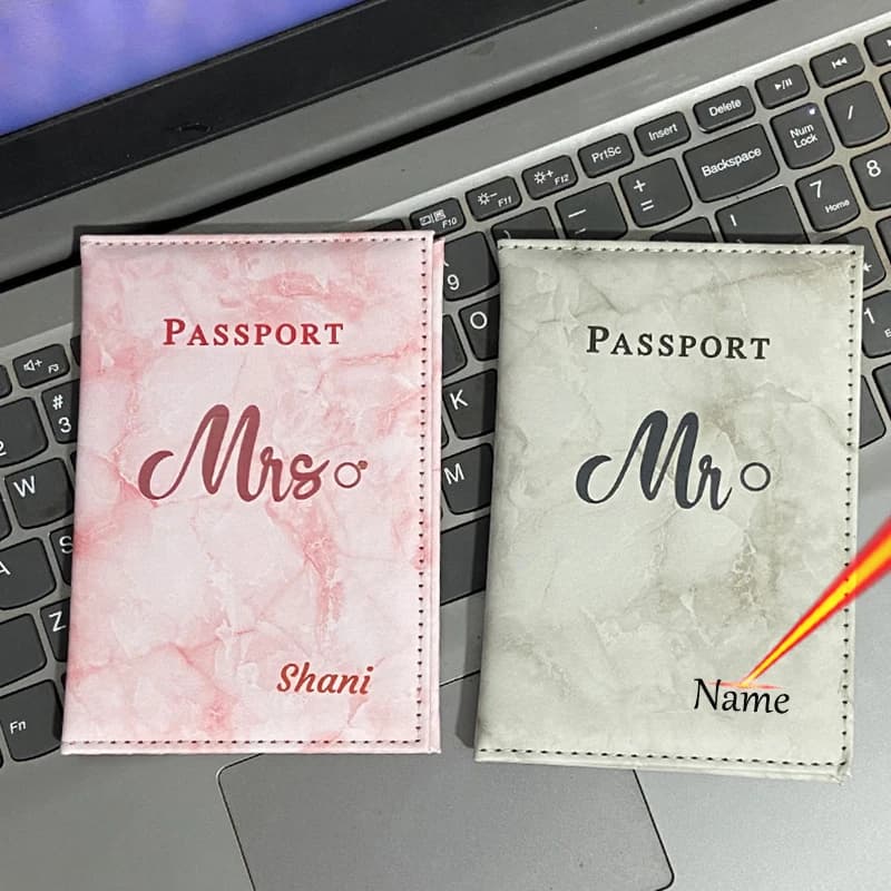 Porta passaporto Mr / Mrs con incisione laser Nome Portafoglio da viaggio Custodia in marmo Patten per passaporti Custodia per passaporto con nomi personali