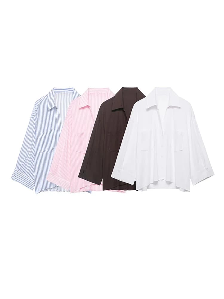 TFMLN 2026 Camicie da Donna Casual a Righe con Bottoni, Bluse a Maniche Larghe con Tasche, Top Estivi alla Moda per Donna
