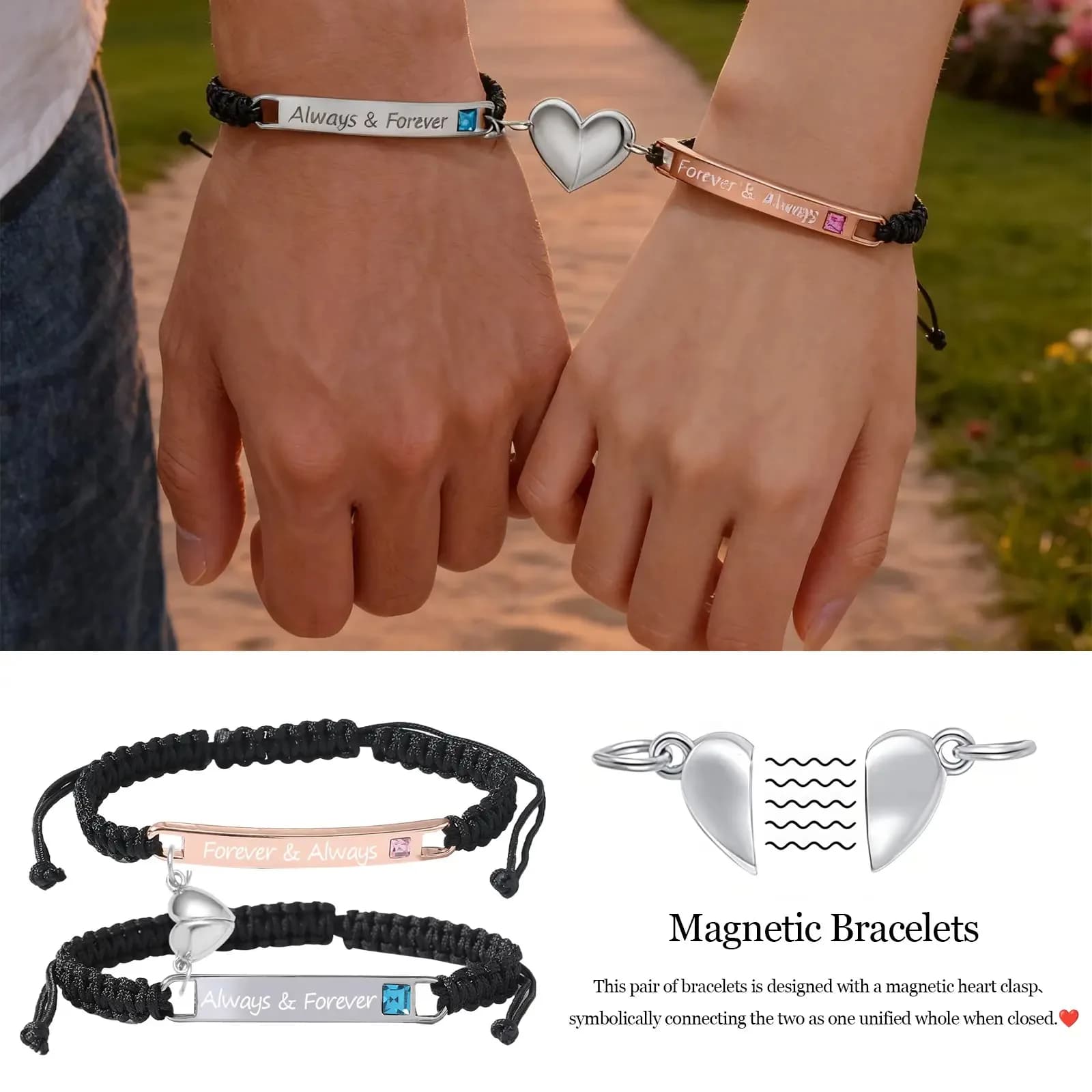 Heart Pattern Woven Nameplate Couple Bracelet Matching Set, Versatile Fashion Matching Jewelry, Ideal Delicate Gift for Anniversary, Valentine's Day, Daily Life, Dates and Holiday Parties