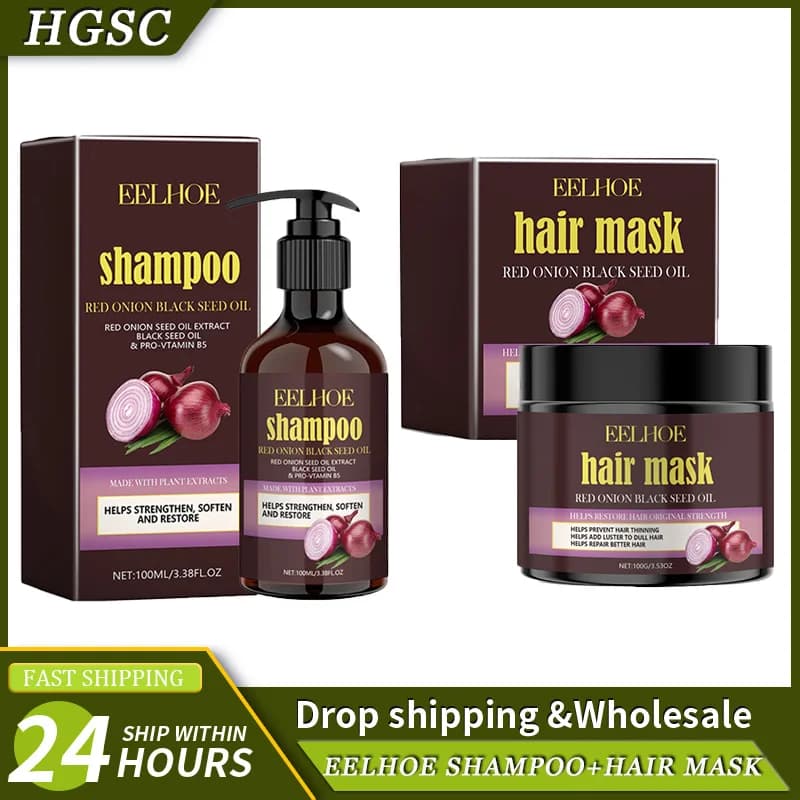 EELHOE Red Powder Black Seed Oil Shampoo + Mask for Hair Mask for Nutrient Hair Improved Repair of Damaged Hair Polishing Straightening