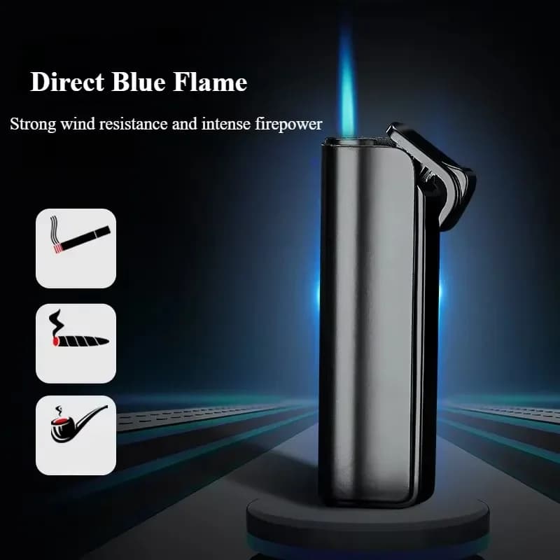 Accendino a gas butano Torcia antivento per esterni Blu Accessori per fumatori ad alta fiamma Accendini portatili in metallo per regalo da uomo