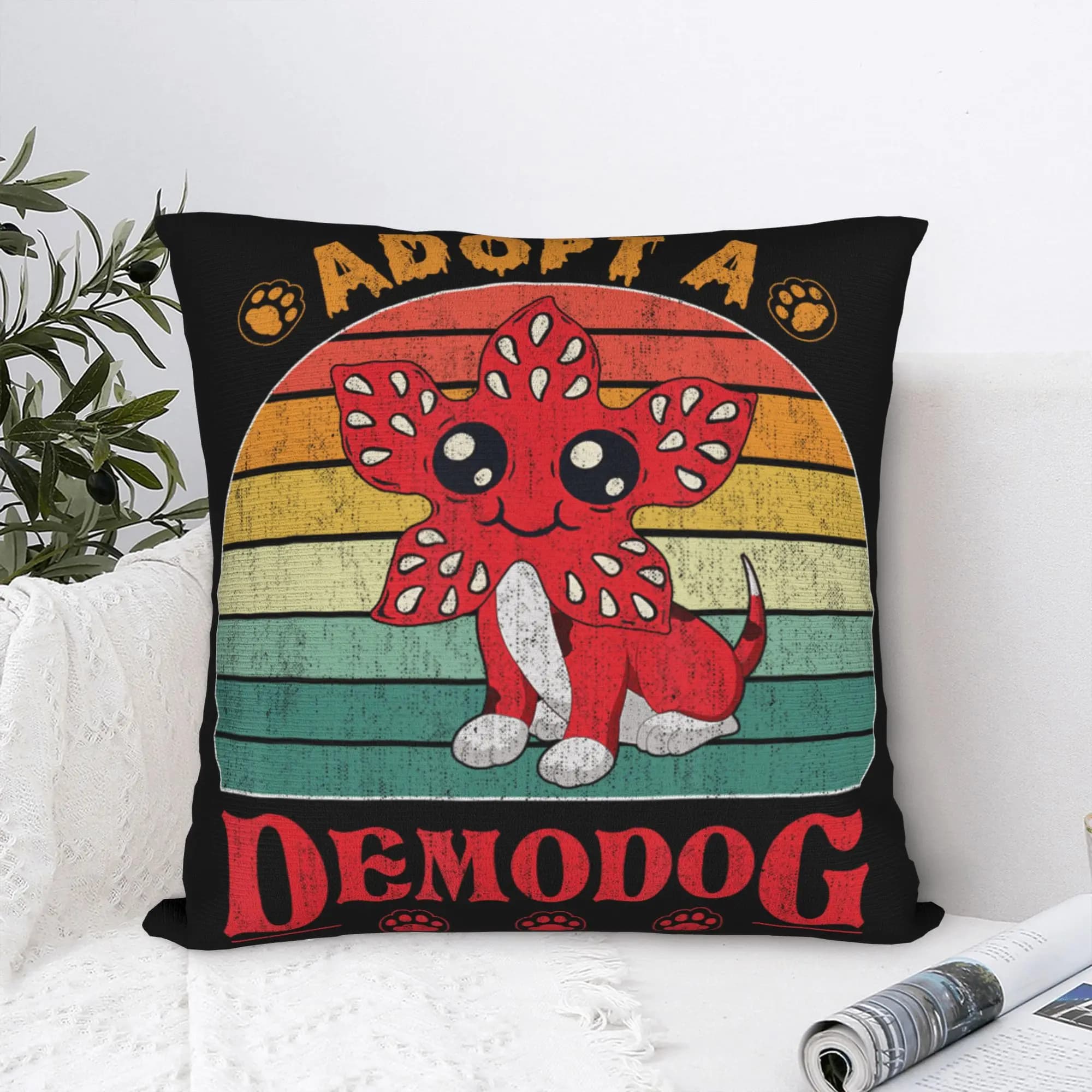 Federa per cuscino Adopt a Demodog, divertente federa per cuscino per amanti dei cani, comoda federa per soggiorno, letto, sedia, federe vintage