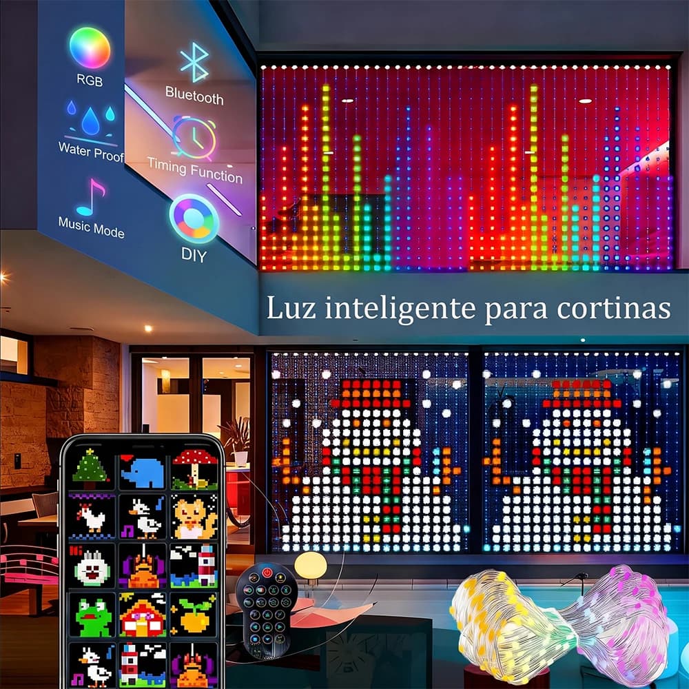 Smart RGB LED Curtain Lights App & Remote Control DIY Pattern Music Sync Fairy String Lights for Indoor & Outdoor Decoration