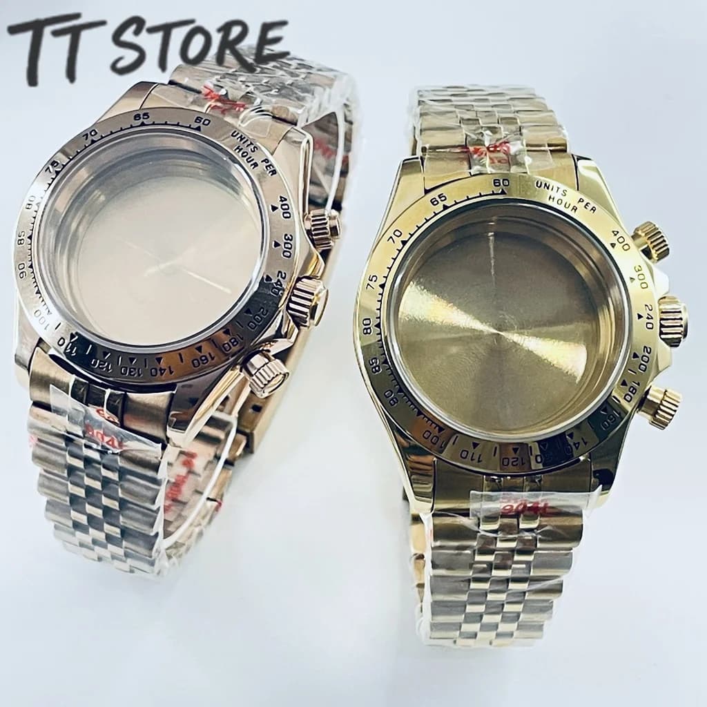 40mm Sapphire Crystal Watch Case with Ceramic/Steel Bezel, Jubilee Bracelet, VK63, VK64 Quartz Chronograph Watch Accessories