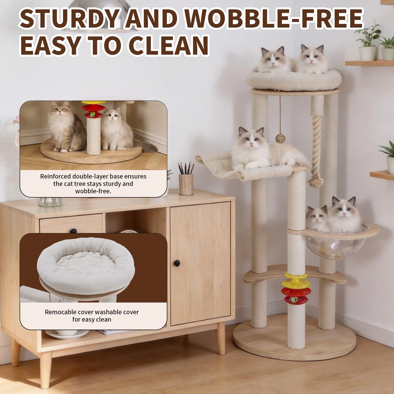 Multi-Level Large Cat Tower Scratch- Cotton Rope Scratching Post Tree Tower Gift for Indoor Adult Cats & Kitten