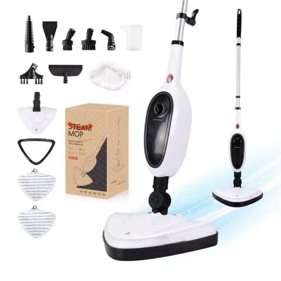 Scopa a Vapore con Accessori, Riscaldamento Rapido in 20s, Vaporizzatore Leggero per Pulizia di Cucina, Soggiorno, Pavimenti in Legno, Piastrelle e Tappeti