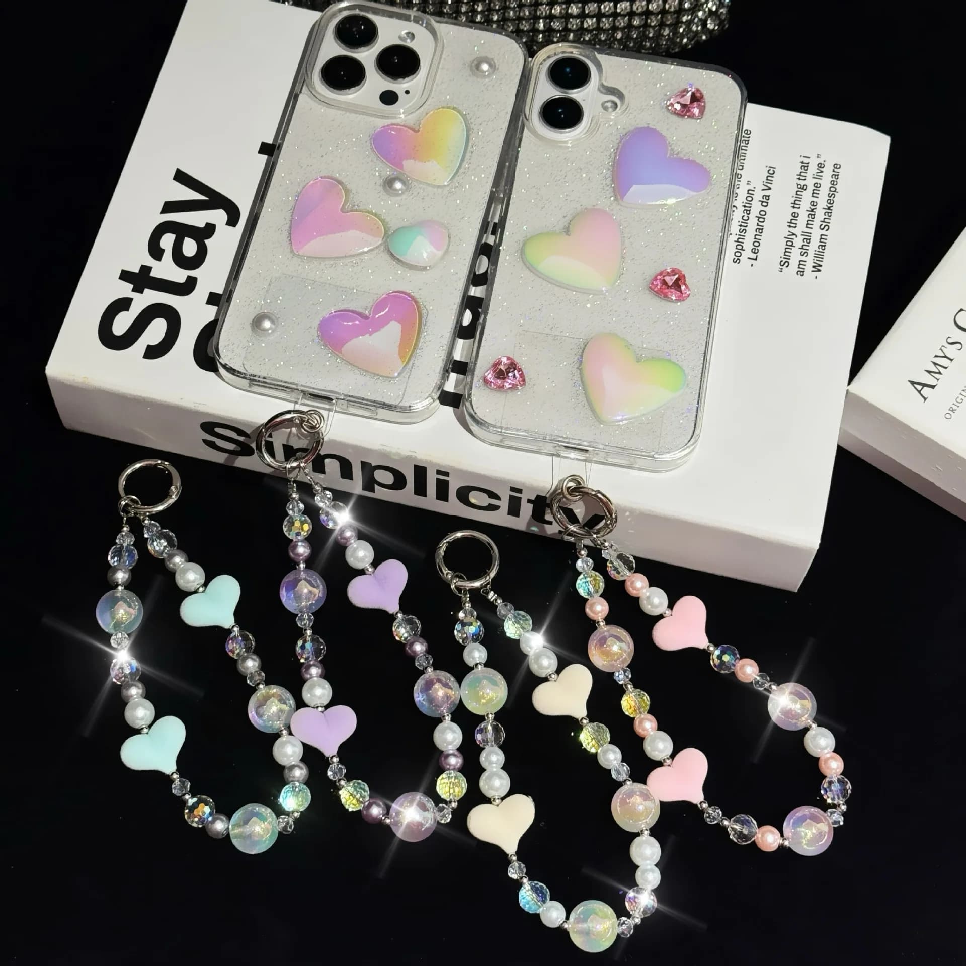 New High-End For Mobile Phone Chain Personalized And Fashionable Keychain Velvet Heart-Shaped Small Ball Bracelet Bag Pendant