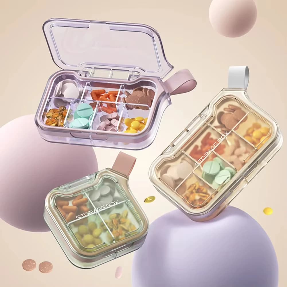 Portable pill holder with Sealed cover, Organizer for Vitamins and Supplements, Travel Compact