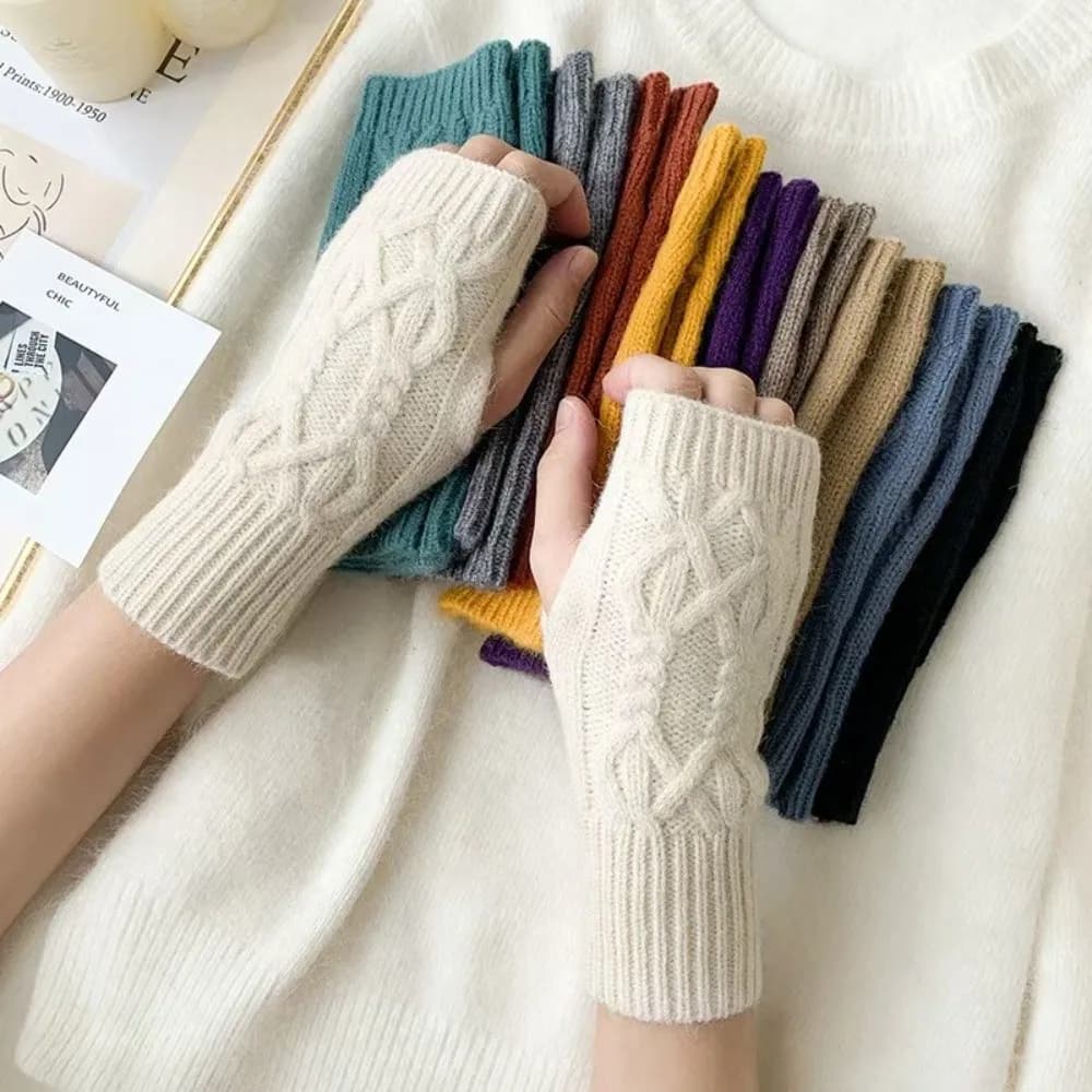 New Knitted Fingerless Gloves Fingerless Warm Women's Gloves Cable Knit Knit Gloves Daily Outfits