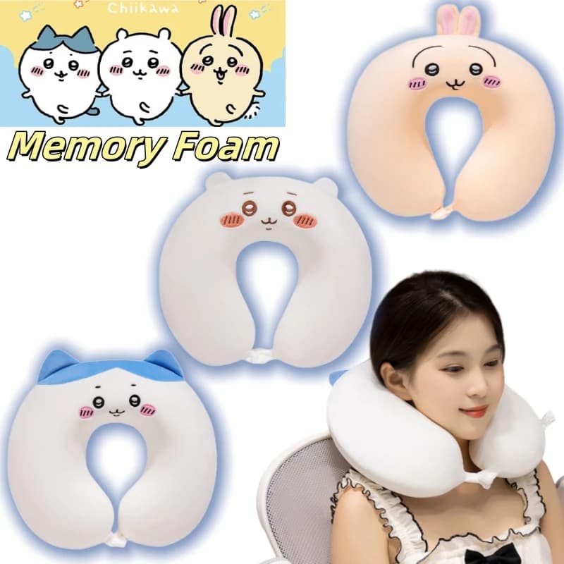 Memory Foam Cartoon Chiikawa Cuscino per il collo a forma di U Hachiware Cuscino da viaggio comodo portatile Pisolino Ufficio Bambino Adulto Lavabile