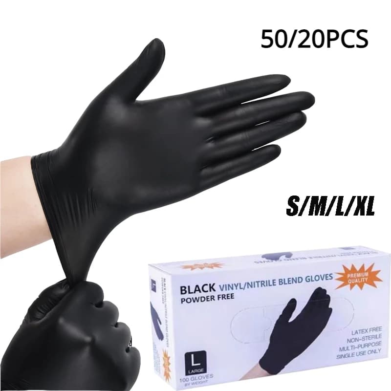 Guanti in Nitrile Neri Monouso Senza Lattice Impermeabili Resistenti per Cucina, Servizio Alimentare, Salone di Bellezza, Pulizie Domestiche