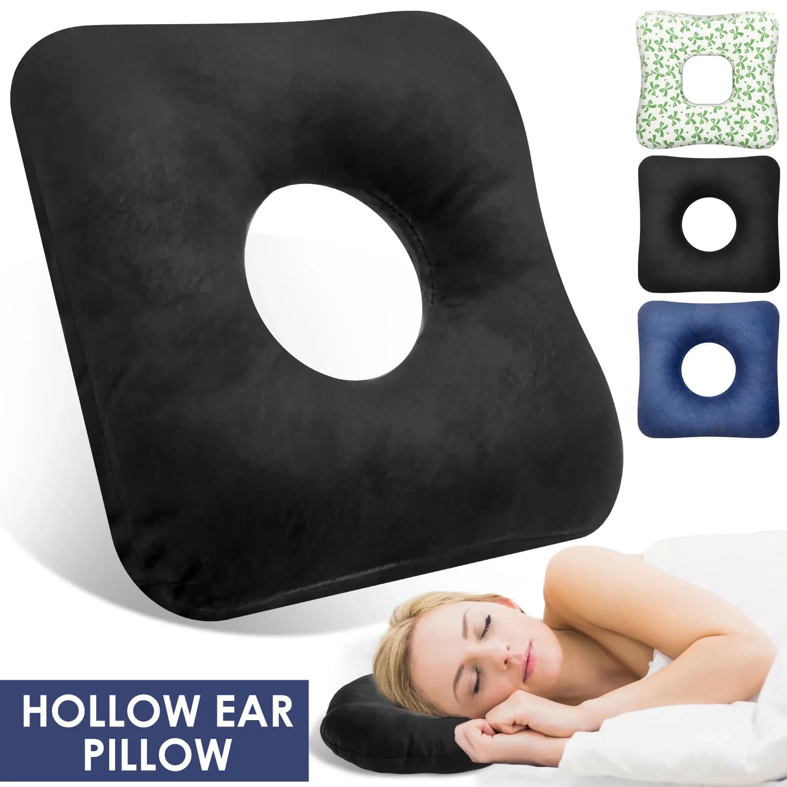 Ear Piercing Pillow Cotton O Type Hollow Design Side Sleeping Pillows Soft and Comfortable Donut Pillow for Home Travel Office
