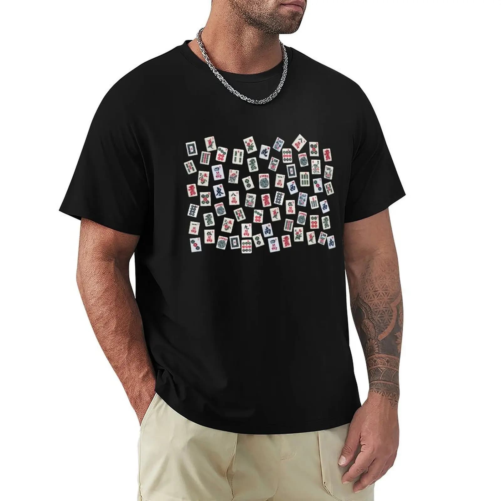 Mahjong game tiles design T-Shirt Basic Short Sleeve T-Shirt for Men