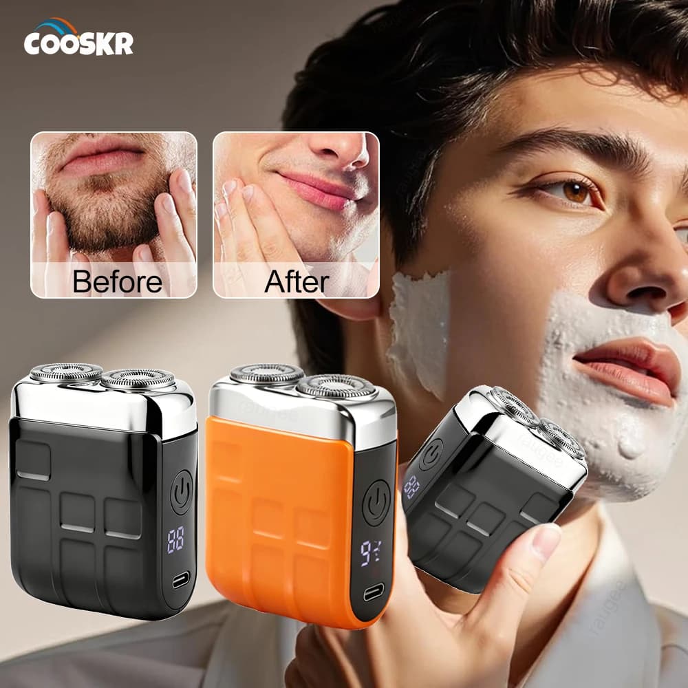 Portable Electric Shaver for Men Barba Trimmer USB Rechargeable Face Barba Razor Double Blade Travel Home Mini Face Rotating Razor