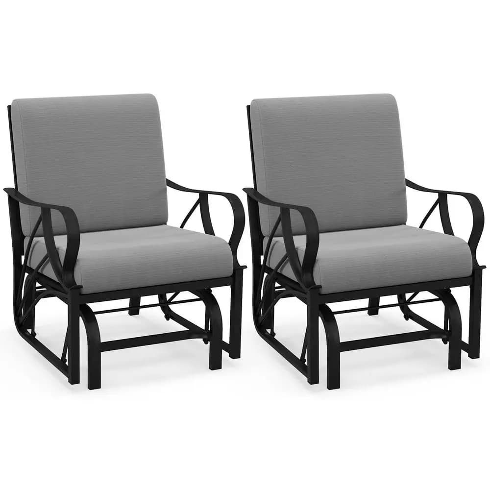 Set di 2 Dondoli da Esterno, Sedia a Dondolo da Giardino con Cuscino Spesso, Telaio in Metallo Robusto, Braccioli Curvi, Design Ergonomico, Per Una Persona