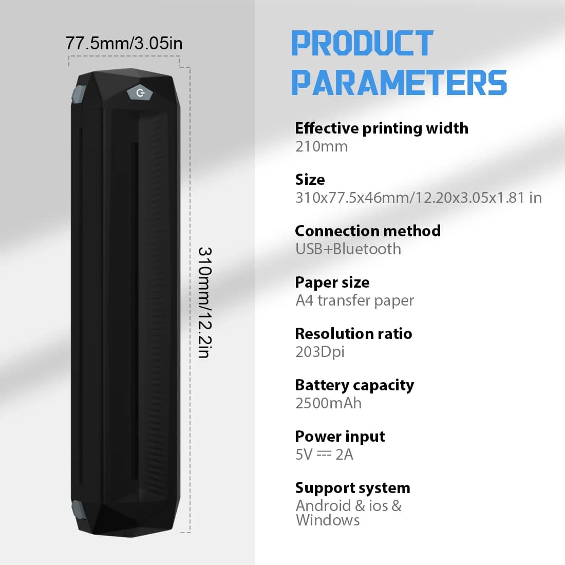 Wireless KVM Thermal Printer for Stencil Tattoos with 2500mAh Battery, Connectable to Computers, Cellular Phones and Tablets