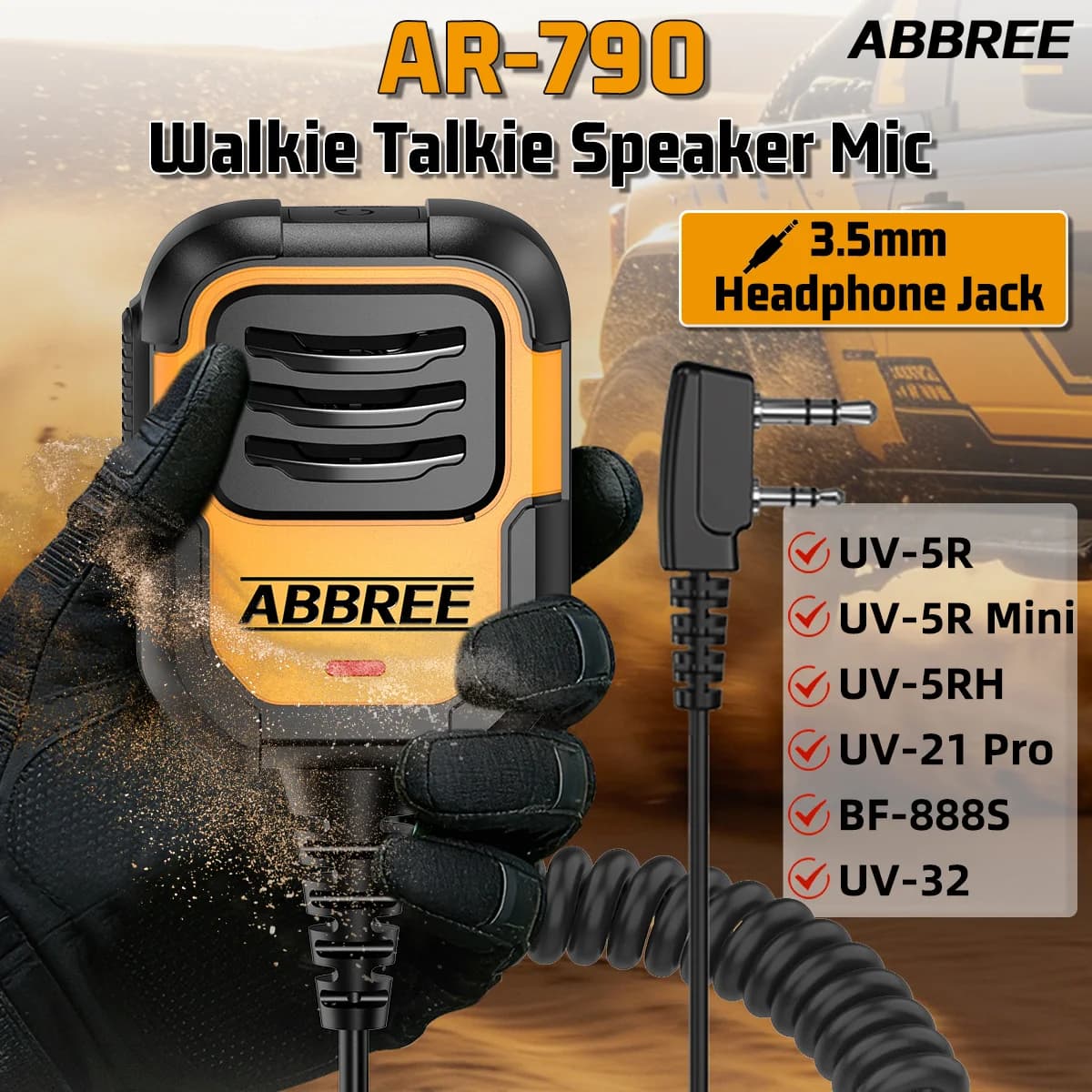 Microfono Altoparlante Portatile ABBREE AR-790 IP54, Aggiornamento del Microfono 780 per Radio Bidirezionale Baofeng UV5R UV-21 Pro UV-32