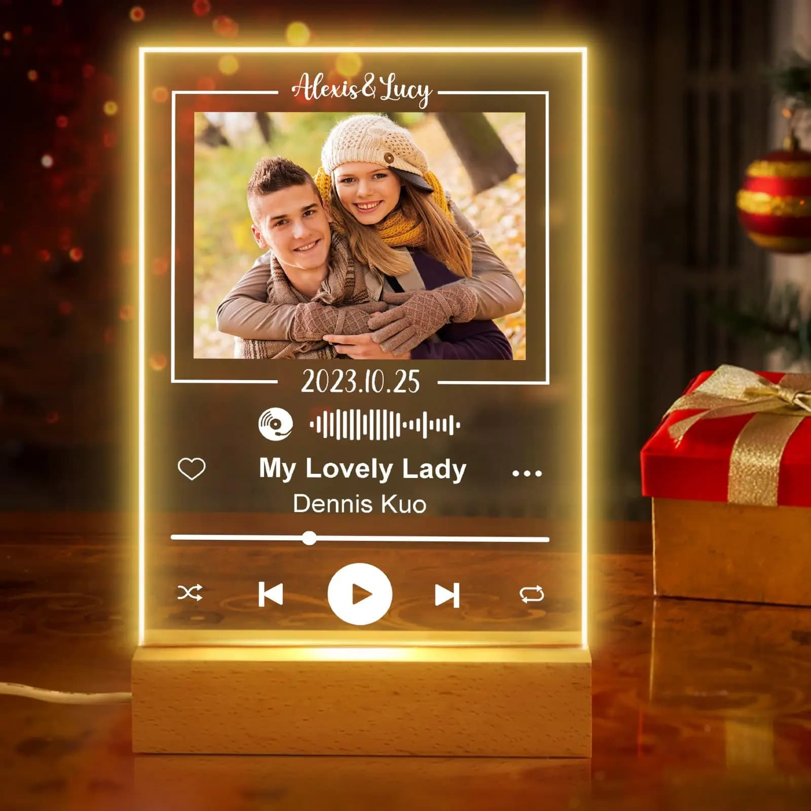 Targa Musicale Personalizzata con Foto, Luce Notturna, Regalo per Anniversario di Matrimonio, San Valentino, Ricordo per Coppie, Luminosa al Buio