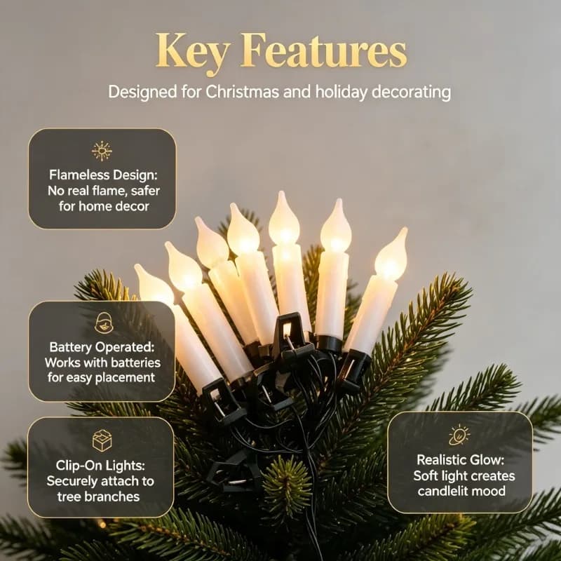 Flameless Taper Candle LED String Lights, Battery Powered Christmas Tree Decor for Home Party New Year